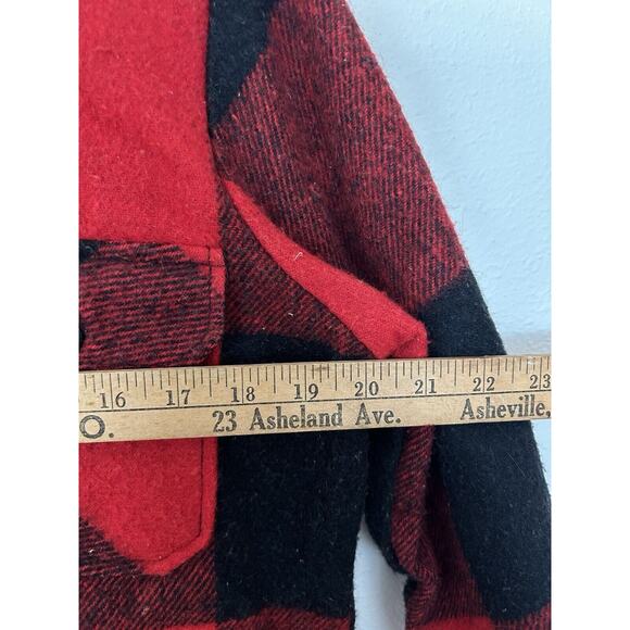 Vintage Mens S Bronzini Red Buffalo Check Button Shirt Jacket Wool Blend Shacket - Picture 5 of 7